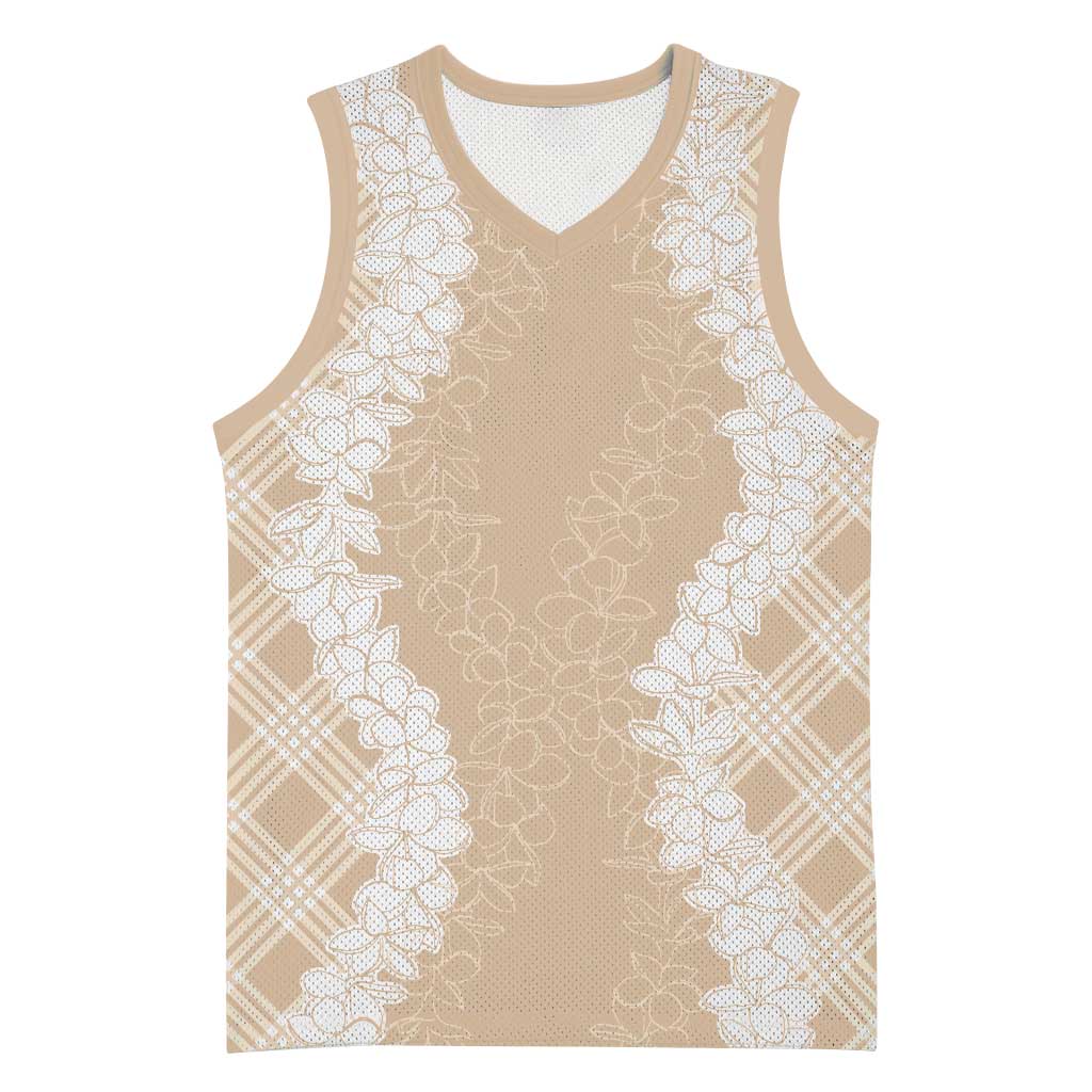 Hawaii Aloha Plumeria Lei Beige Palaka Basketball Jersey - Polynesian Pride