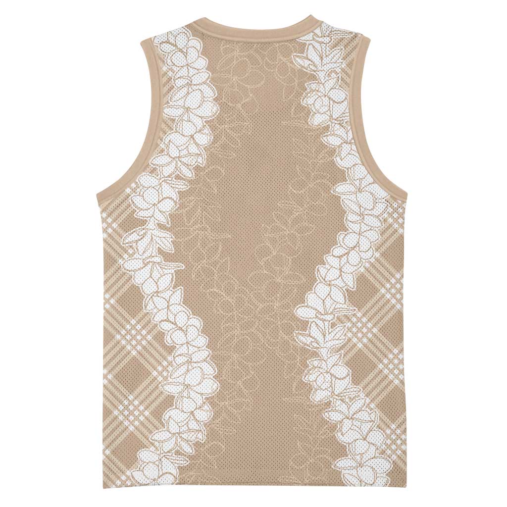 Hawaii Aloha Plumeria Lei Beige Palaka Basketball Jersey LT7 - Polynesian Pride