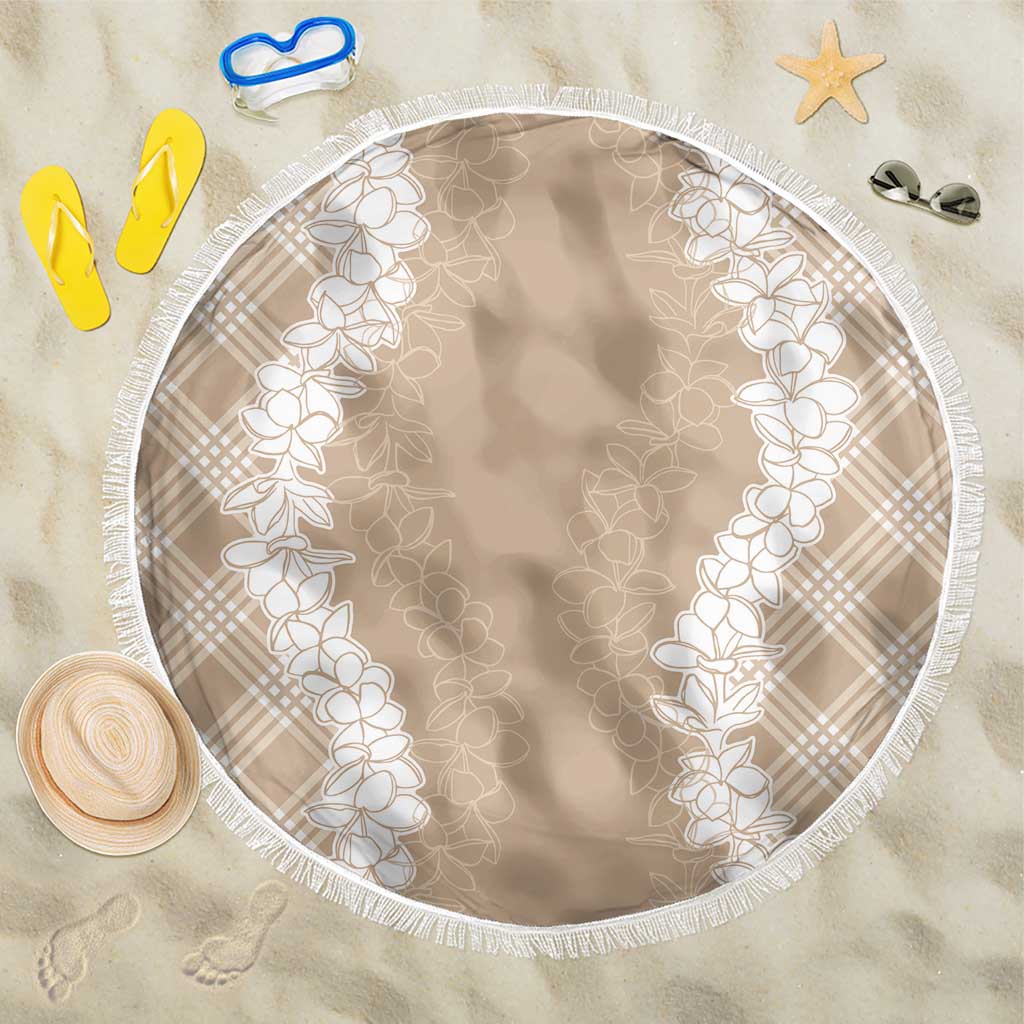 Hawaii Aloha Plumeria Lei Beige Palaka Beach Blanket - Polynesian Pride