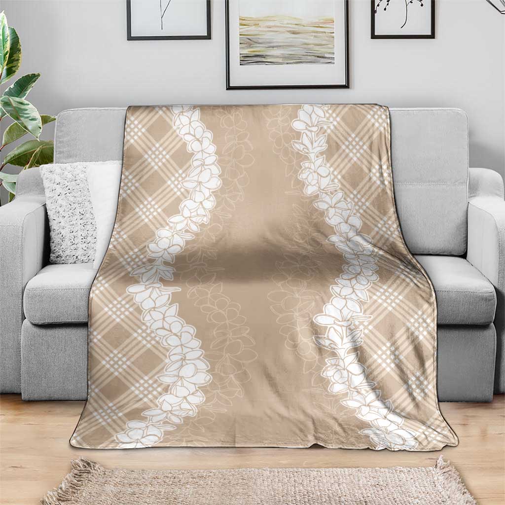 Hawaii Aloha Plumeria Lei Beige Palaka Blanket - Polynesian Pride