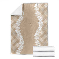 Hawaii Aloha Plumeria Lei Beige Palaka Blanket - Polynesian Pride