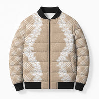 Hawaii Aloha Plumeria Lei Beige Palaka Bomber Puffer Jacket LT7 Unisex Beige - Polynesian Pride