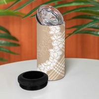 Hawaii Aloha Plumeria Lei Beige Palaka 4 in 1 Can Cooler Tumbler - Polynesian Pride