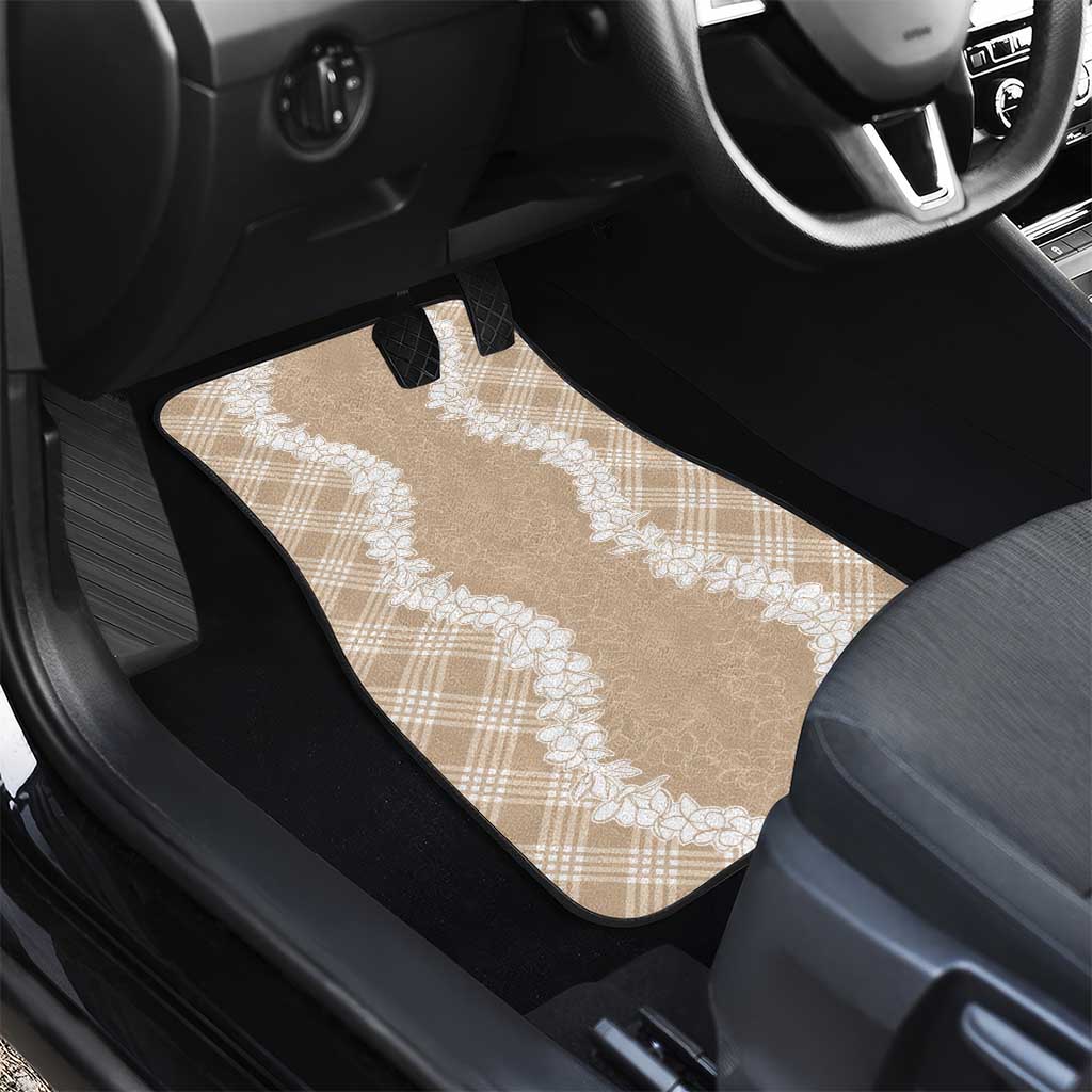 Hawaii Aloha Plumeria Lei Beige Palaka Car Mats - Polynesian Pride