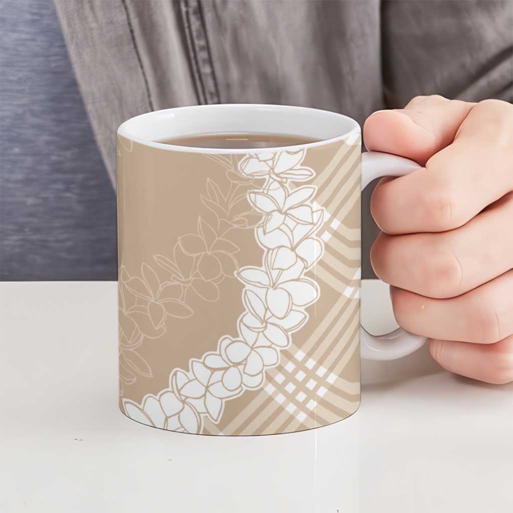 Hawaii Aloha Plumeria Lei Beige Palaka Ceramic Mug - Polynesian Pride