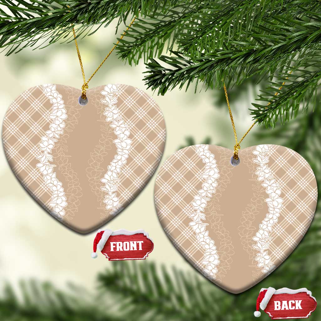 Hawaii Aloha Plumeria Lei Beige Palaka Ceramic Ornament - Polynesian Pride
