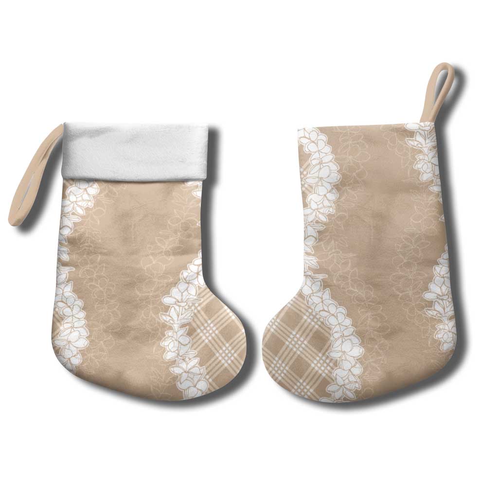 Hawaii Aloha Plumeria Lei Beige Palaka Christmas Stocking - Polynesian Pride