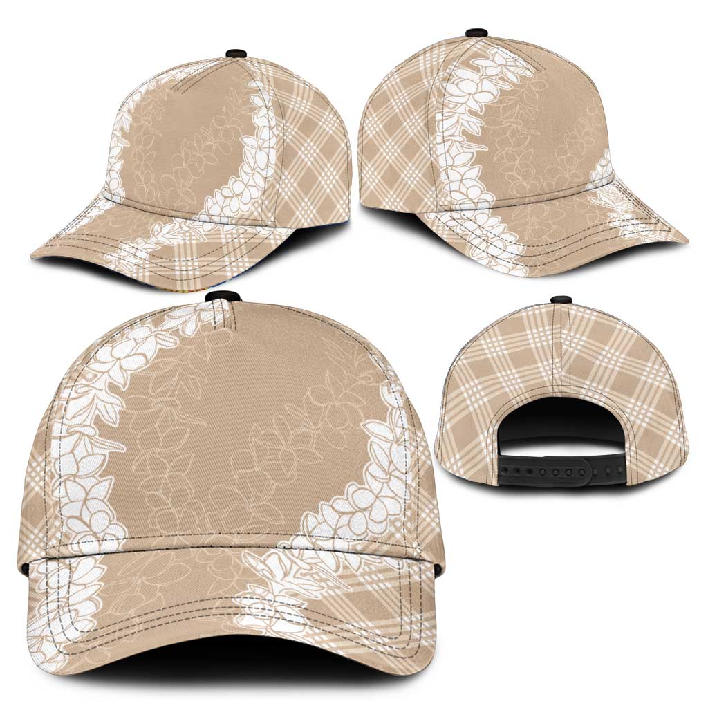 Hawaii Aloha Plumeria Lei Beige Palaka Classic Cap - Polynesian Pride