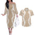 Hawaii Aloha Plumeria Lei Beige Palaka Couples Matching Off The Shoulder Long Sleeve Dress and Hawaiian Shirt - Polynesian Pride