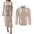 Hawaii Aloha Plumeria Lei Beige Palaka Couples Matching Puletasi and Long Sleeve Button Shirt - Polynesian Pride