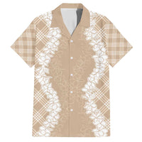 Hawaii Aloha Plumeria Lei Beige Palaka Family Matching Long Sleeve Bodycon Dress and Hawaiian Shirt - Polynesian Pride