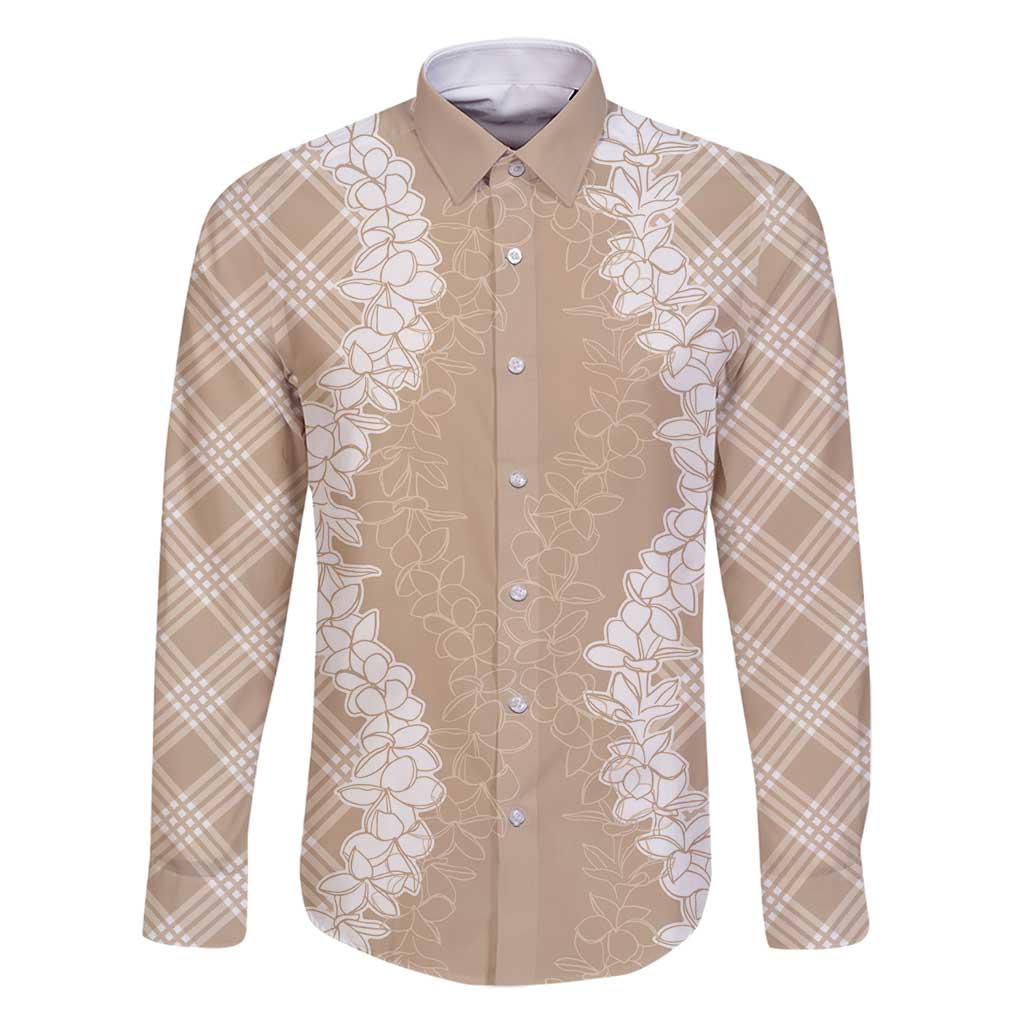 Hawaii Aloha Plumeria Lei Beige Palaka Family Matching Mermaid Dress and Hawaiian Shirt - Polynesian Pride