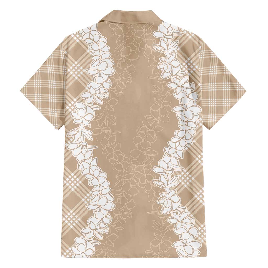 Hawaii Aloha Plumeria Lei Beige Palaka Family Matching Off Shoulder Maxi Dress and Hawaiian Shirt - Polynesian Pride