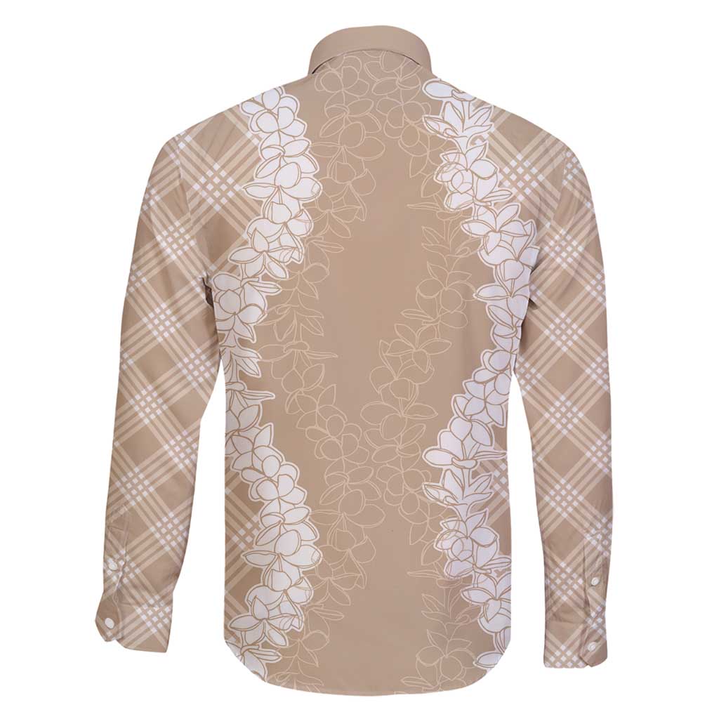 Hawaii Aloha Plumeria Lei Beige Palaka Family Matching Off Shoulder Maxi Dress and Hawaiian Shirt - Polynesian Pride