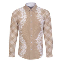 Hawaii Aloha Plumeria Lei Beige Palaka Family Matching Puletasi and Hawaiian Shirt - Polynesian Pride