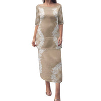 Hawaii Aloha Plumeria Lei Beige Palaka Family Matching Puletasi and Hawaiian Shirt - Polynesian Pride