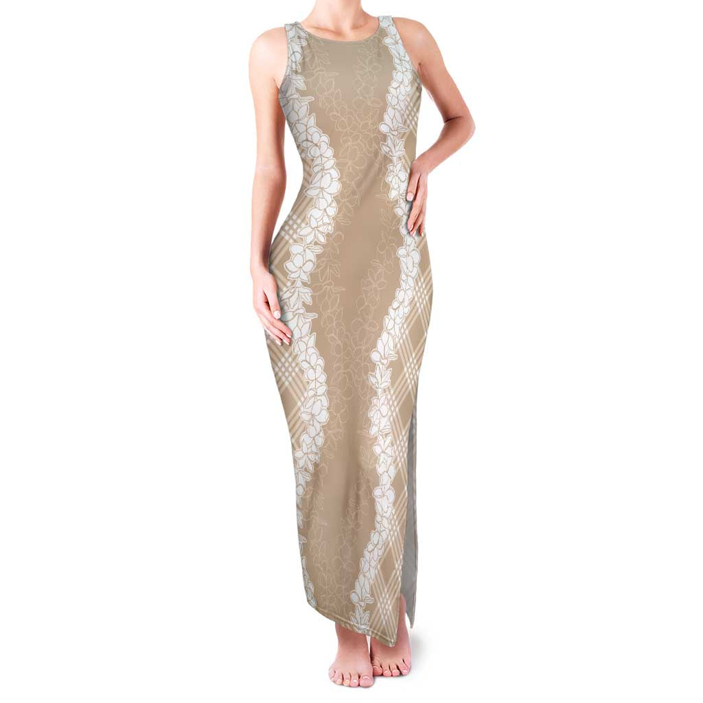 Hawaii Aloha Plumeria Lei Beige Palaka Family Matching Tank Maxi Dress and Hawaiian Shirt - Polynesian Pride