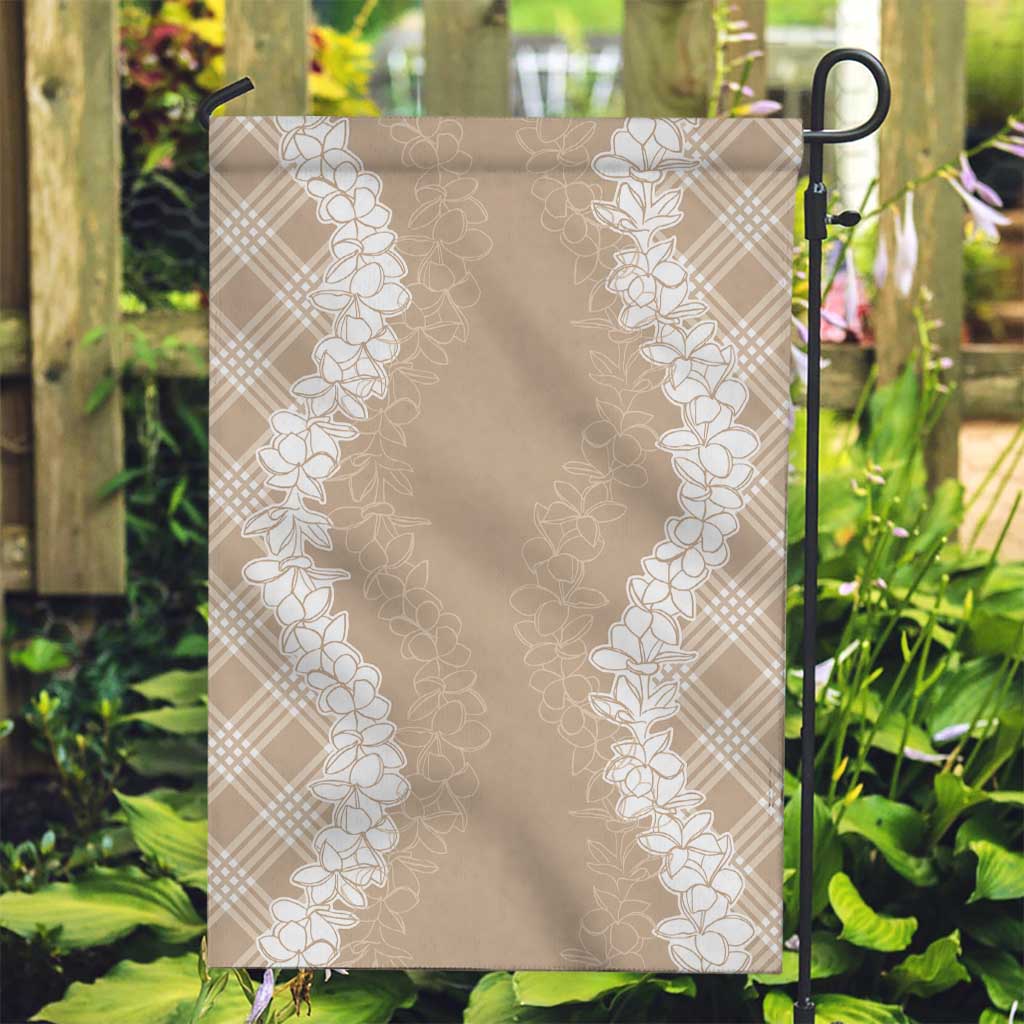 Hawaii Aloha Plumeria Lei Beige Palaka Garden Flag - Polynesian Pride