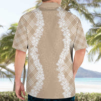 Hawaii Aloha Plumeria Lei Beige Palaka Hawaiian Shirt - Polynesian Pride