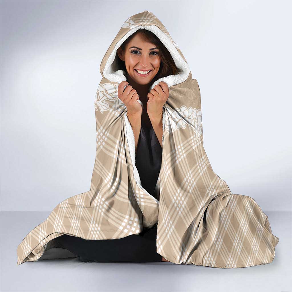 Hawaii Aloha Plumeria Lei Beige Palaka Hooded Blanket - Polynesian Pride