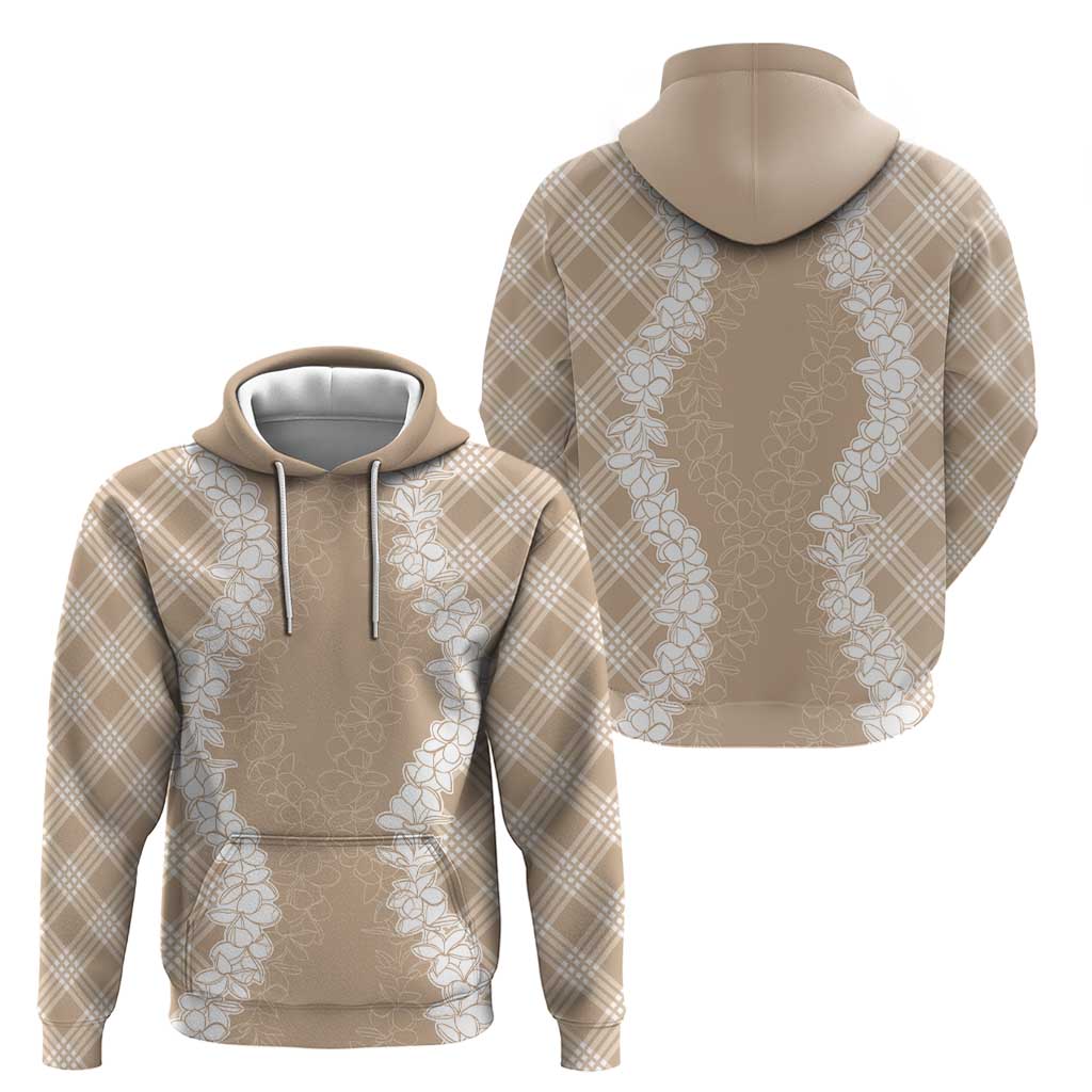 Hawaii Aloha Plumeria Lei Beige Palaka Hoodie - Polynesian Pride