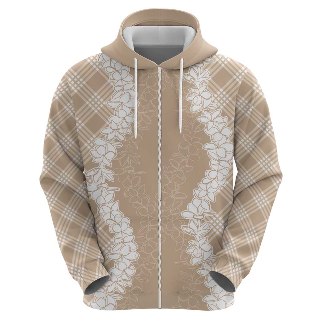 Hawaii Aloha Plumeria Lei Beige Palaka Hoodie - Polynesian Pride