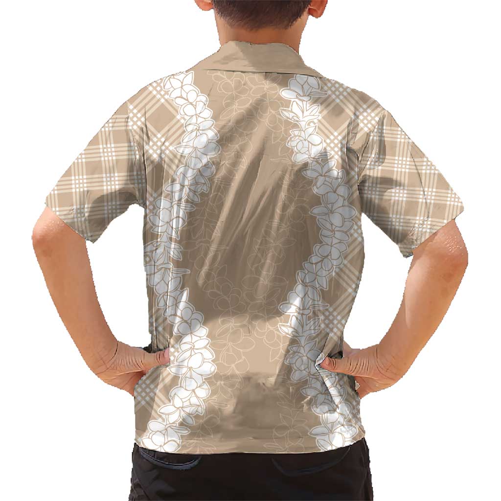 Hawaii Aloha Plumeria Lei Beige Palaka Kid Hawaiian Shirt LT7 - Polynesian Pride