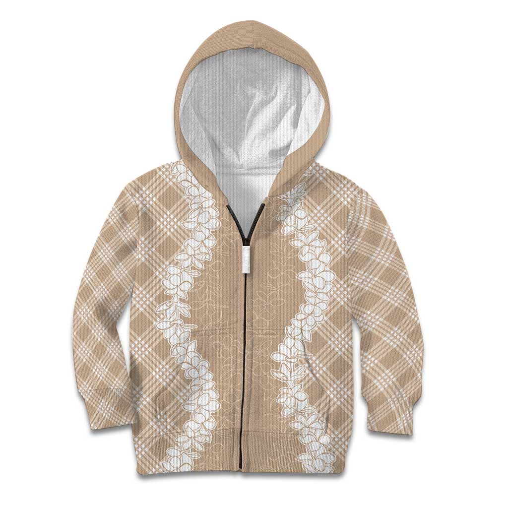 Hawaii Aloha Plumeria Lei Beige Palaka Kid Hoodie - Polynesian Pride