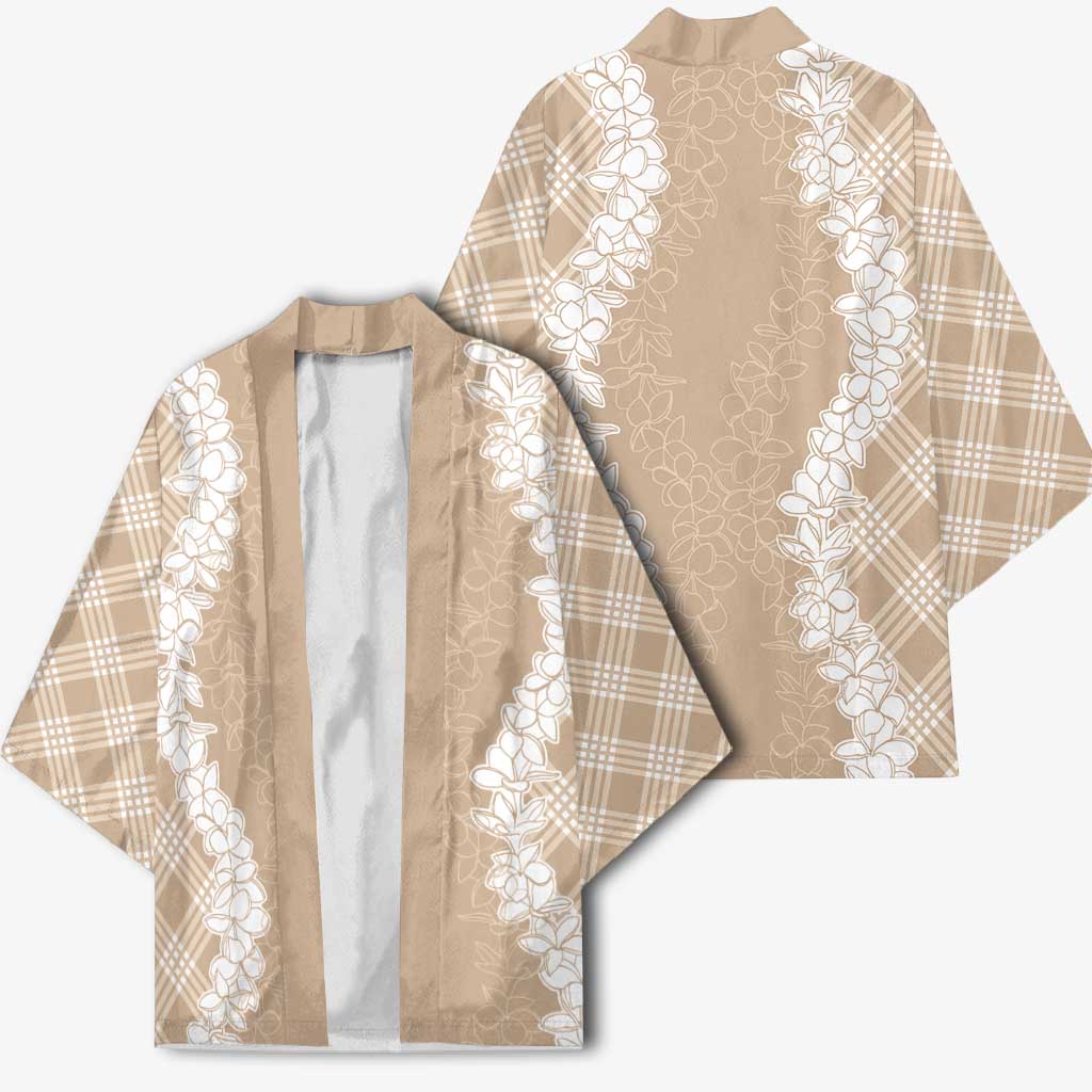 Hawaii Aloha Plumeria Lei Beige Palaka Kimono - Polynesian Pride