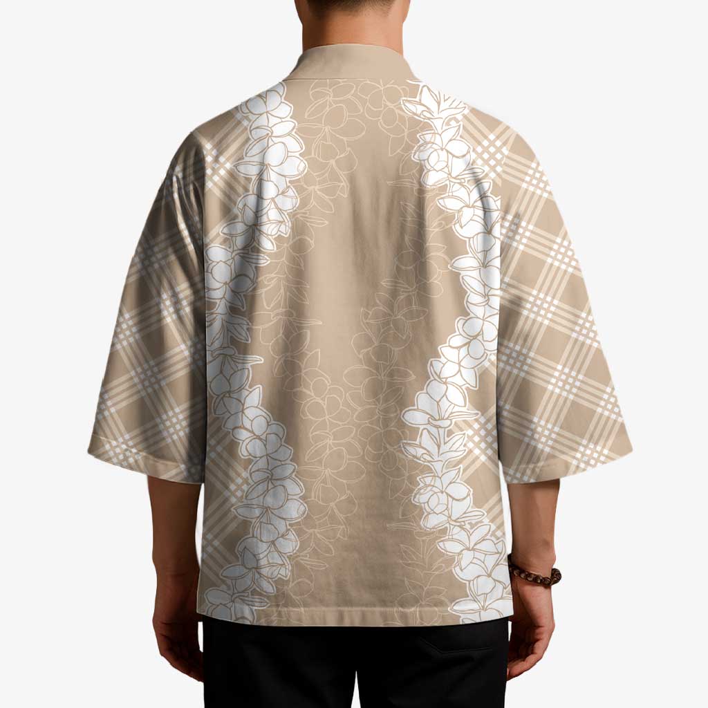 Hawaii Aloha Plumeria Lei Beige Palaka Kimono - Polynesian Pride