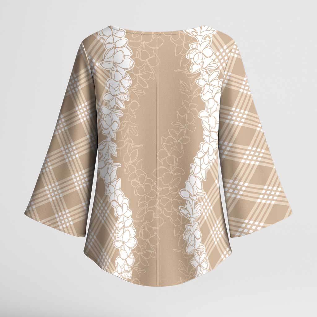 Hawaii Aloha Plumeria Lei Beige Palaka Kimono Sleeve Blouse - Polynesian Pride