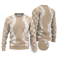 Hawaii Aloha Plumeria Lei Beige Palaka Ugly Christmas Sweater - Polynesian Pride