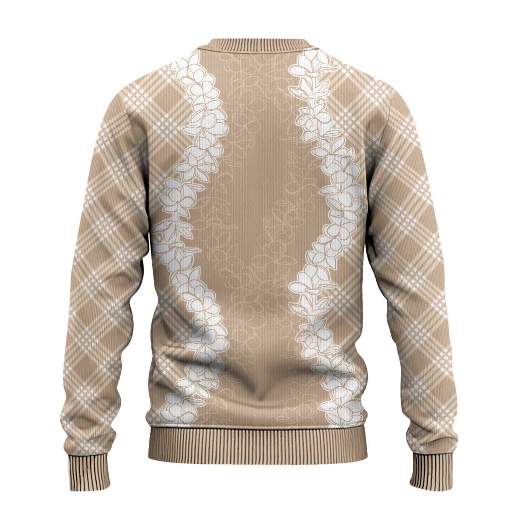 Hawaii Aloha Plumeria Lei Beige Palaka Ugly Christmas Sweater - Polynesian Pride