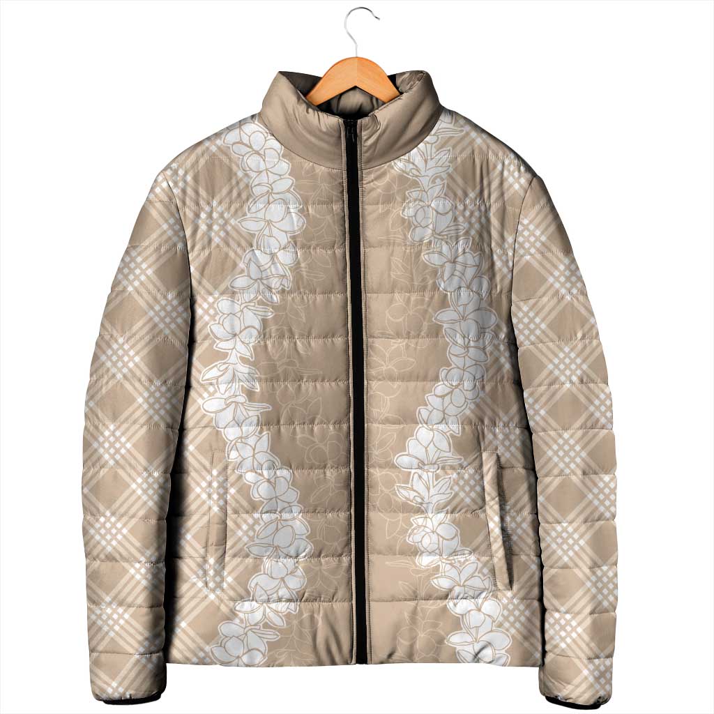 Hawaii Aloha Plumeria Lei Beige Palaka Padded Jacket LT7 - Polynesian Pride