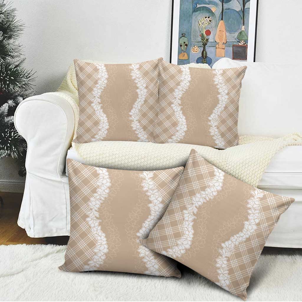 Hawaii Aloha Plumeria Lei Beige Palaka Pillow Cover - Polynesian Pride