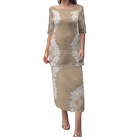 Hawaii Aloha Plumeria Lei Beige Palaka Puletasi - Polynesian Pride