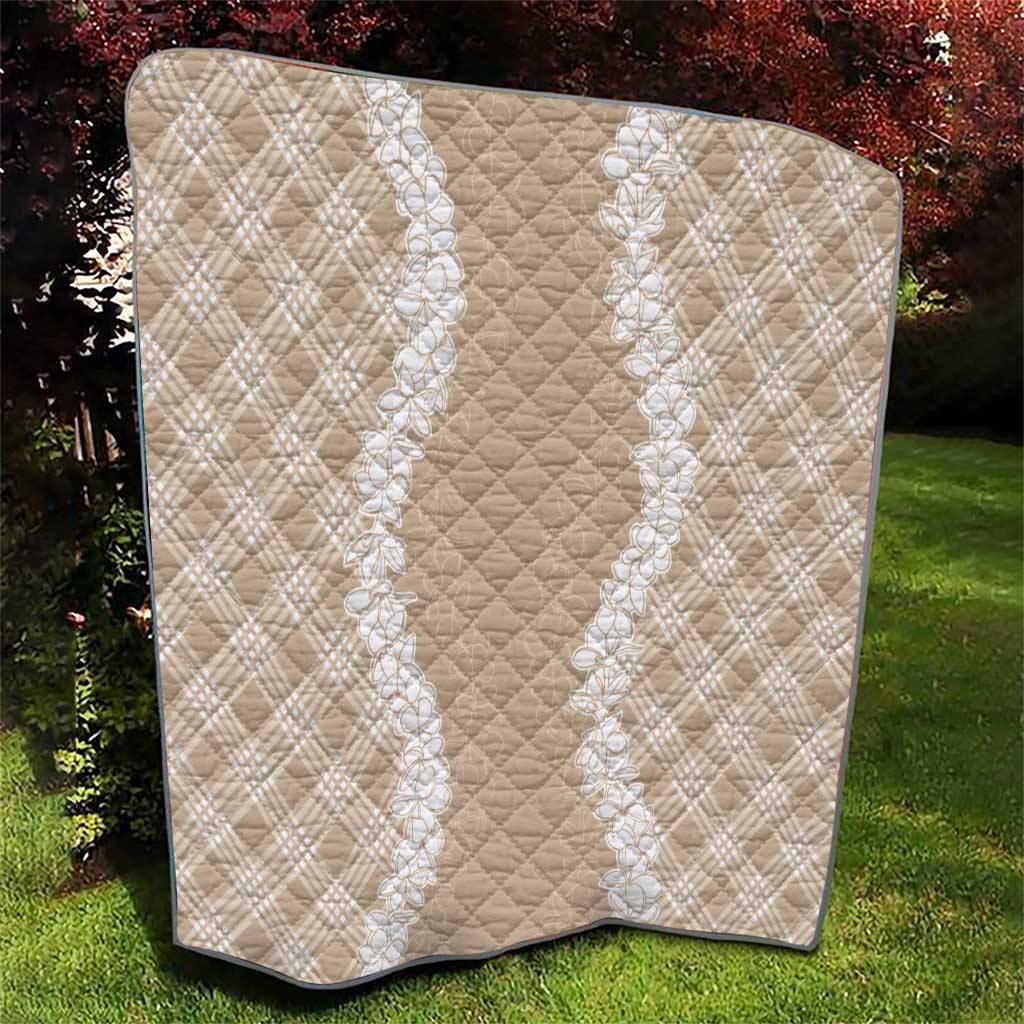 Hawaii Aloha Plumeria Lei Beige Palaka Quilt - Polynesian Pride