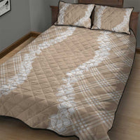 Hawaii Aloha Plumeria Lei Beige Palaka Quilt Bed Set - Polynesian Pride