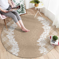 Hawaii Aloha Plumeria Lei Beige Palaka Round Carpet - Polynesian Pride