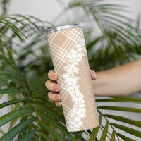 Hawaii Aloha Plumeria Lei Beige Palaka Skinny Tumbler - Polynesian Pride