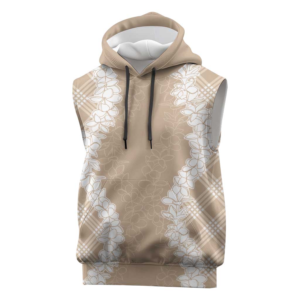 Hawaii Aloha Plumeria Lei Beige Palaka Sleeveless Hoodie LT7 Beige - Polynesian Pride