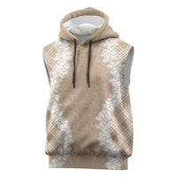 Hawaii Aloha Plumeria Lei Beige Palaka Sleeveless Hoodie LT7 Beige - Polynesian Pride
