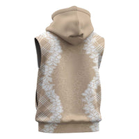 Hawaii Aloha Plumeria Lei Beige Palaka Sleeveless Hoodie LT7 - Polynesian Pride