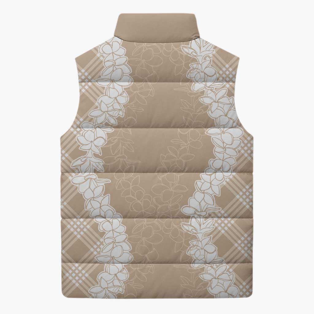 Hawaii Aloha Plumeria Lei Beige Palaka Sleeveless Puffer Jacket LT7 - Polynesian Pride