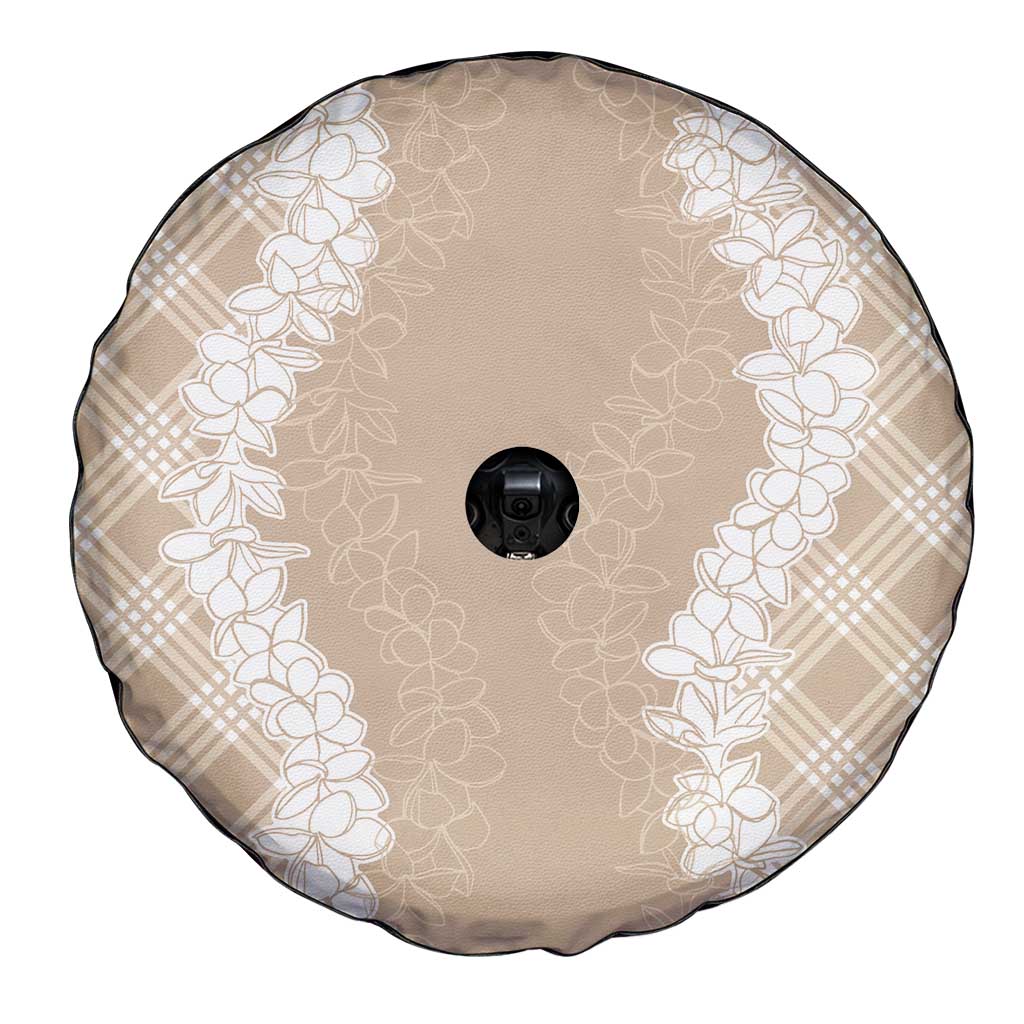 Hawaii Aloha Plumeria Lei Beige Palaka Spare Tire Cover - Polynesian Pride
