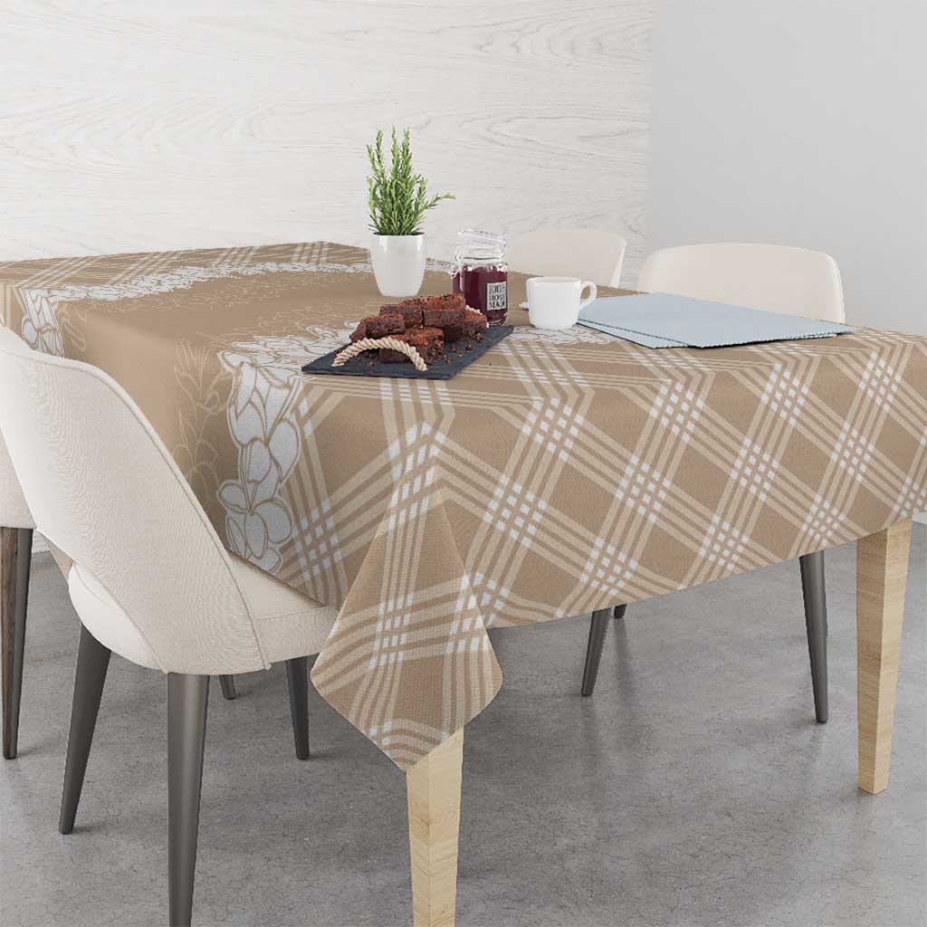 Hawaii Aloha Plumeria Lei Beige Palaka Tablecloth - Polynesian Pride
