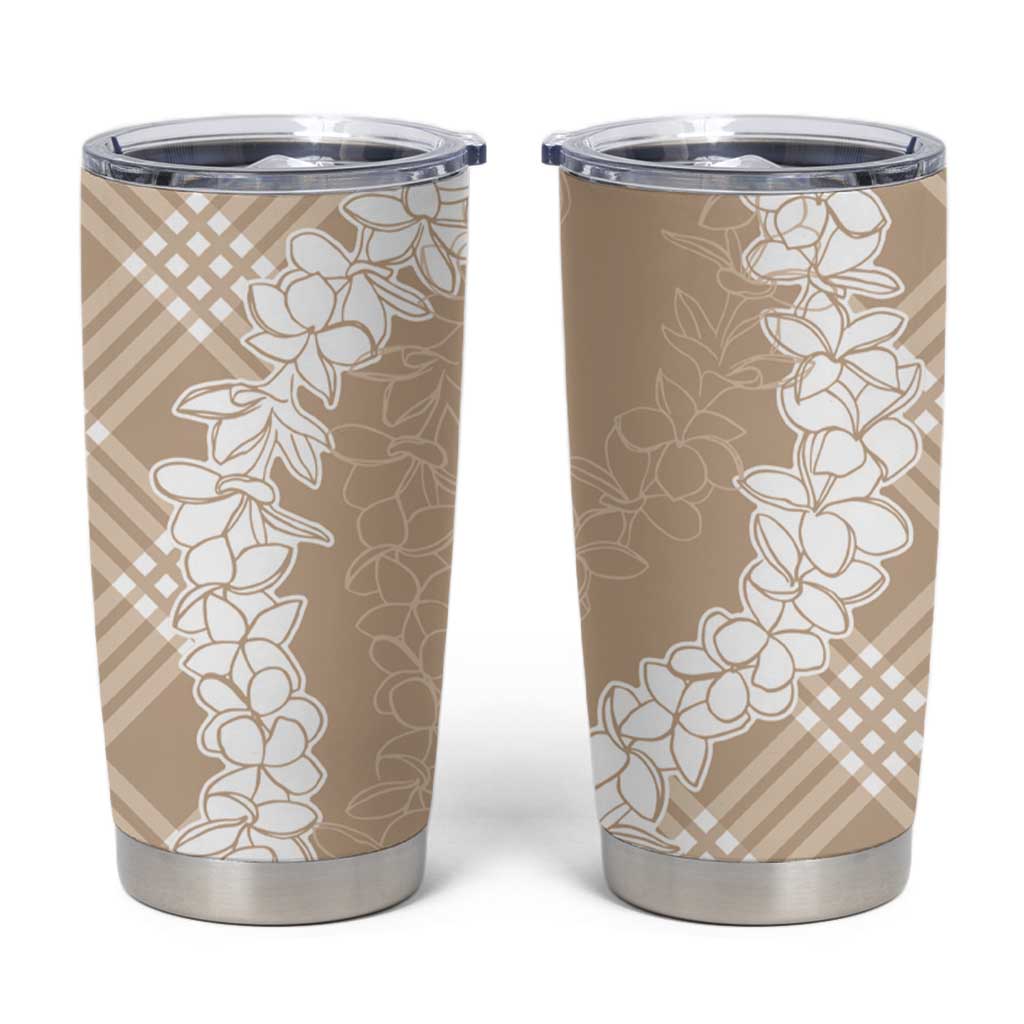 Hawaii Aloha Plumeria Lei Beige Palaka Tumbler Cup - Polynesian Pride