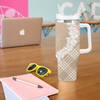 Hawaii Aloha Plumeria Lei Beige Palaka Tumbler With Handle - Polynesian Pride