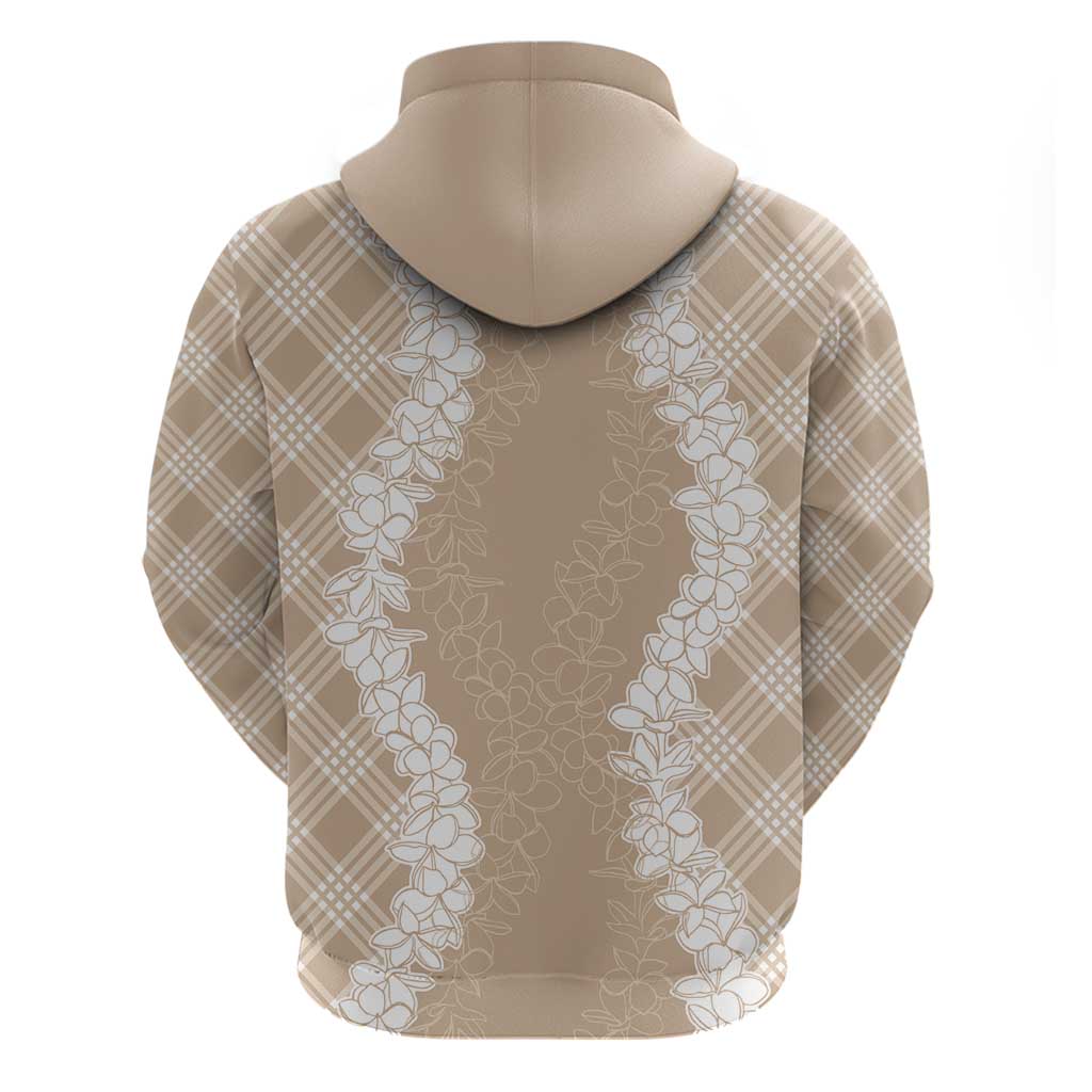 Hawaii Aloha Plumeria Lei Beige Palaka Zip Hoodie - Polynesian Pride