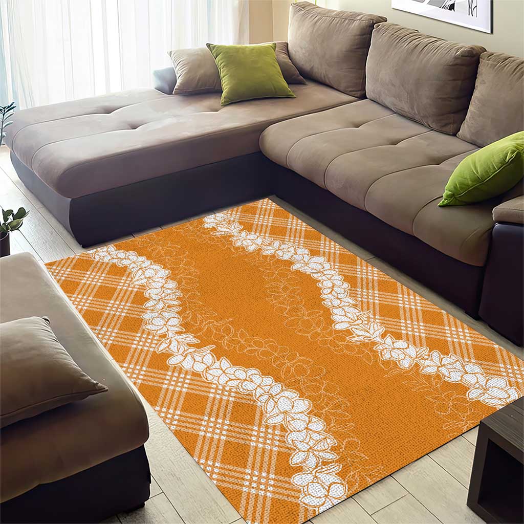 Hawaii Aloha Plumeria Lei Orange Palaka Area Rug - Polynesian Pride